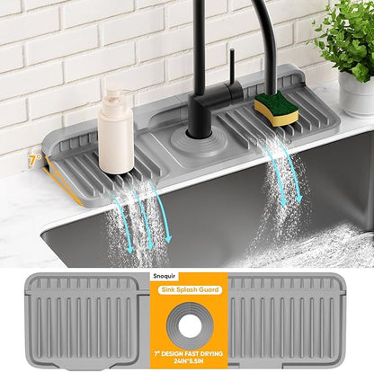 14.6 inch Faucet Mat for Kitchen Sink Splash Guard[7° Slope Fast Self-draining][Snap Lock Fit]Kitchen Sink Faucet Mat Splash Guard Kitchen Sink Area Water Splash Guard Behind Faucet Draining Mat