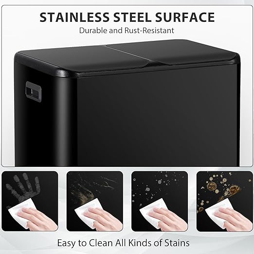 SUPER DEAL Kitchen Trash Can, 16 Gallon 60L Dual Garbage and Recycling Can with Foot Pedal for Kitchen, Living Room, Office, Removable Inner Buckets Soft Close Lid Odor Proof, Stainless Steel, Black