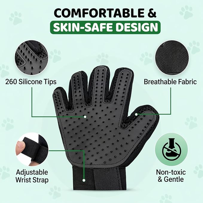 Pet Hair Remover Roller with 2 Grooming Gloves – Reusable Lint Remover for Dogs and Cats (Green)
