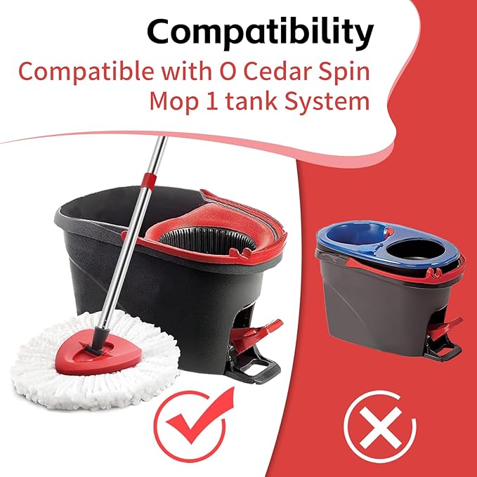ANREKEYH Spin Mop Head, Base, Handle Replacement for O-Ceda EasyWring Microfiber Spin Mops, 2 Microfiber Mop Refills, 1 Triangle Head Cover and 30-58in Handle Set Combo (White(1 Tank System))