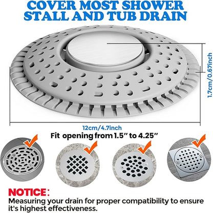 zaa Shower Drain Hair Catcher - Drain Protector & Shower Drain Cover for Regular Floor Drains of Shower Room, Bathroom, Upgraded 2Pack Premium Silicone & 304 Stainless Steel, Gray