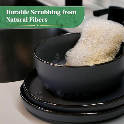 Natural Loofah Kitchen Sponge (XL - 10 Pack) - Natural Sponges for Dishes - Eco Friendly and Compostable Sponges - Biodegradable Plant Based Kitchen Dish Sponge - Plastic Free Dish Scrubber