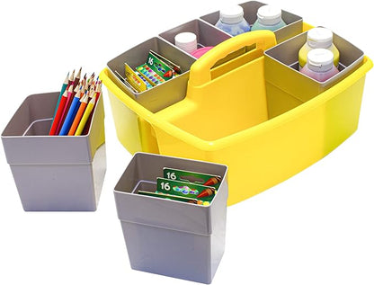 Storex Large Classroom Caddy with Cups, 13 x 11 x 6.575 Inches, Yellow, Case of 2 (00982U02C)