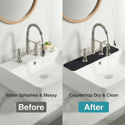 Faucet Mat for Kitchen Sink 2 Holes: 23.5’’Lx4.5’’W Splash Guard Fits 8 Inch Widespread Farmhouse Vintage Bathroom Dual Handle Faucet - Cuttable Counter Protector Drip Catcher for Irregular Sink