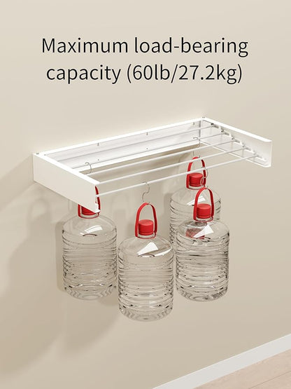 JOOM Laundry Drying Rack Collapsible, Wall Mounted Clothes Drying Rack, Retractable Drying Rack, 31.5" Wide, 5 Aluminum Rods, 60 lb Capacity (White 31.5")