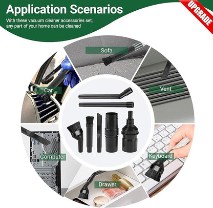 EZ SPARES Vacuum Crevice Attachment Kit,Micro Cleaning Tools for Car, Keyboard, Vents & Tight Spaces, Compatible with Most 1-1/4 Inch Hose Vacuums,Odor-Free (with A Storage Bag)