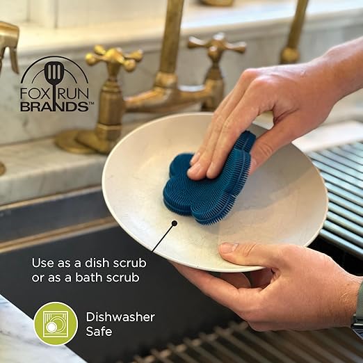 Fox Run Silicone Dish Scrubbing Brush, Navy