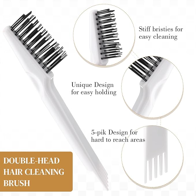 Boao 2 Pieces Hair Brush Cleaning Tool Comb Cleaner Brush Mini Comb Cleaning Hair Remover Tool for Removing Dust Home and Salon Use(White, Wood Color,Polished Wooden Handle Rake)