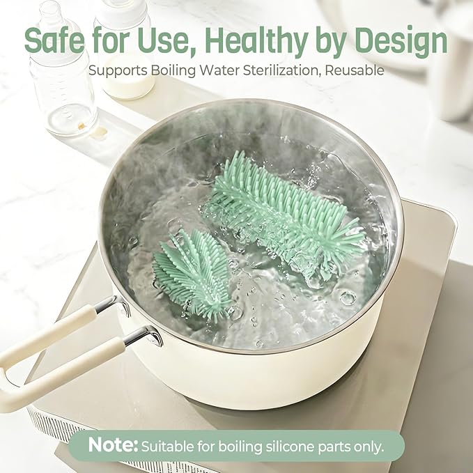 Food-Grade Silicone Cleaning Brush Kit, 6 in 1 Cup Lid Cleaning Brush, Portable Bottle Brush Set, Water Bottle Cleaner for Bottles and Crevices, No Scratch Baby Bottle Brush Tool for Home and Travel