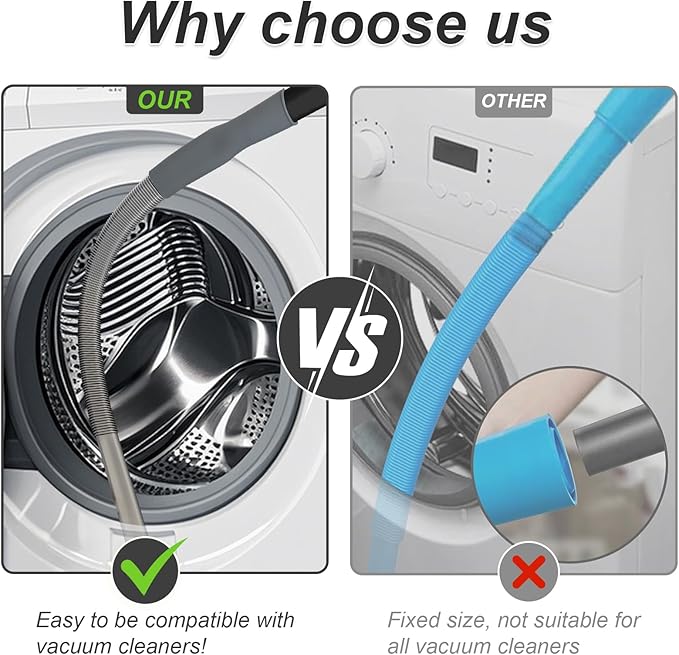 Upgraded Dryer Vent Cleaner Kit: Universal Vacuum Hose Attachment for Lint Removal Fits All Vacuums Cleaner Dryer Cleaning Tools for Clogged Ducts (Grey)