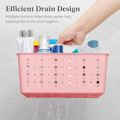 Lifewit Shower Caddy Portable, Cleaning Supplies Caddy Organizer with Handle and Adjustable Dividers, Plastic Shower Basket for Dorm Room Essentials, College, Bathroom, Pink, 1 Pack