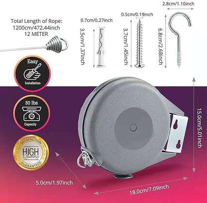 Retractable Invisible Clothesline, 50 Feet Expansion Screw Installation High-Strength Wire for Hanging Bed and Cloth (1)