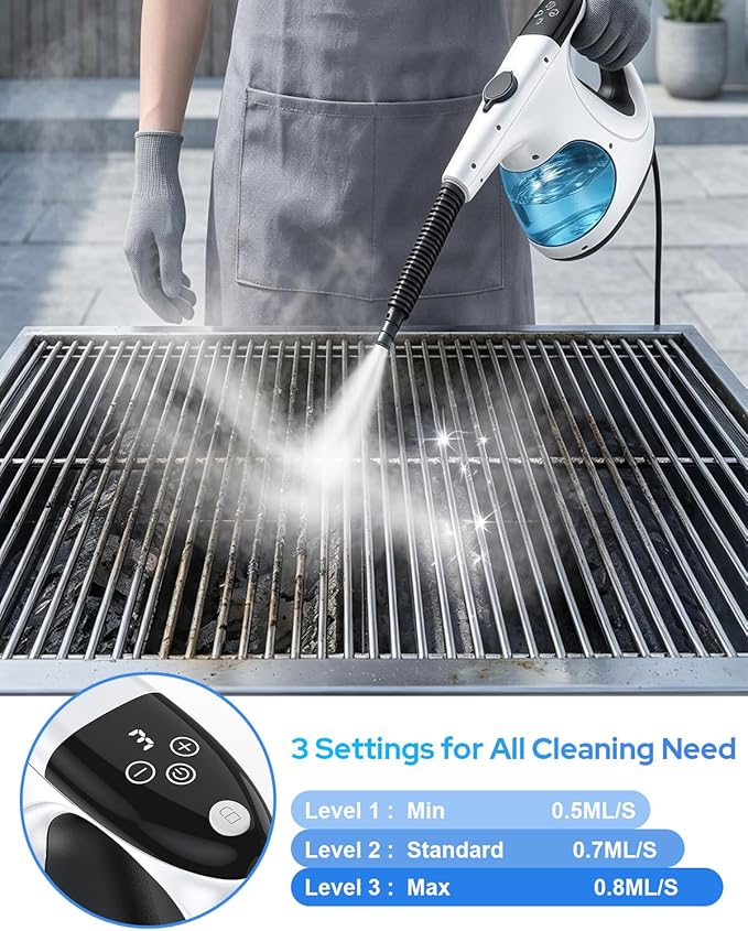 3s Instant Heat-up Handheld Steam Cleaner for Home, High-pressure Portable Steam Cleaner with 3-Level Control & Self-clean & Safety Lock for Furniture Couch Grout Kitchenware Cleaning