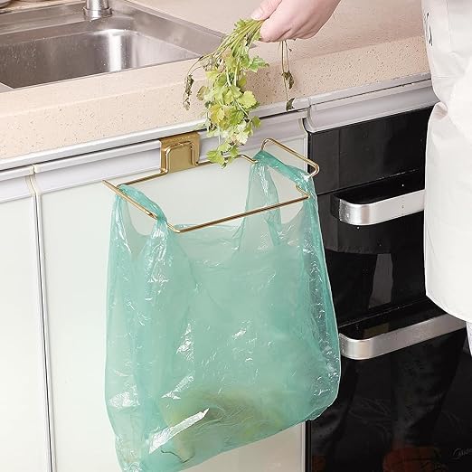 2 Pcs Large Stainless Steel Trash Bag Holder for Kitchen Cabinets Doors and Cupboards, Under Sink, Garbage, Kitchen Waste Can, Trash Cans, Gold