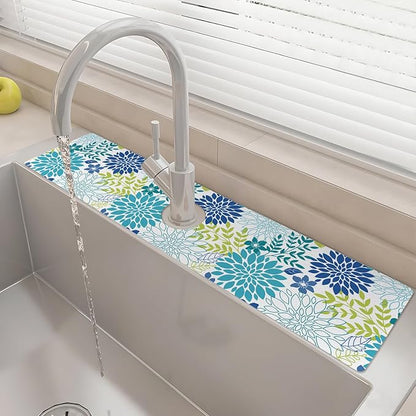 24" X 5.5" Kitchen Sink Splash Guard Faucet Mat Flora Super Absorbent Fast Drying Faucet Guard & Draining Mat Sink Splash Guard Behind Faucet for Kitchen, Bathroom