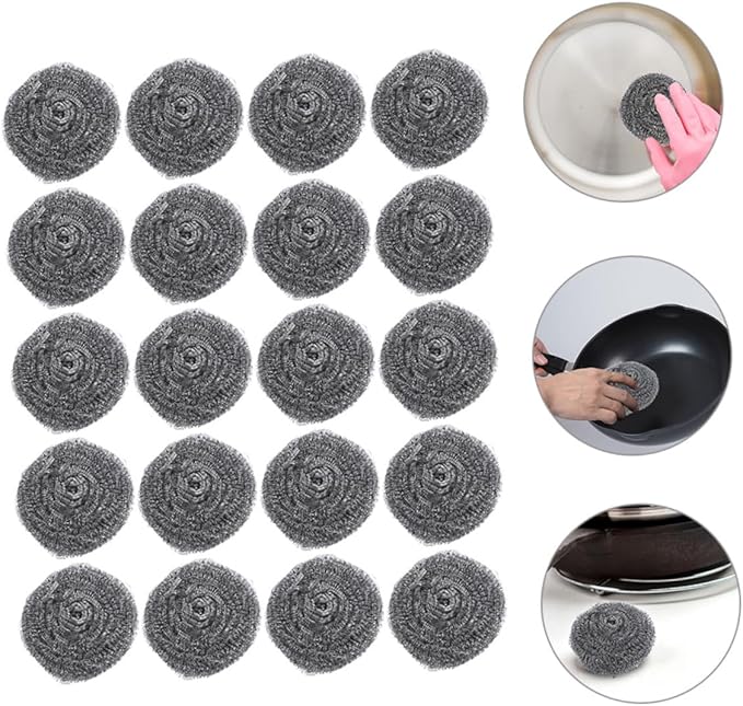 SOLUSTRE 20pcs Scrubber for Pot and Pan Cleaning Metal Cleaning Balls for Kitchen Supplies Wash Balls for Removal of Stubborn Dirt