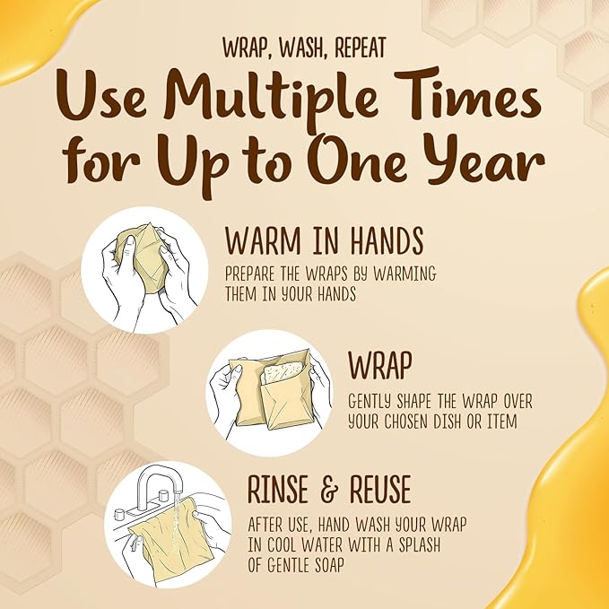 Bee’s Wrap Reusable, Eco Friendly Beeswax Food Wraps, Organic Cotton Food Storage, Assorted Pack of 3 (S, M, L) - Sustainable, Durable, Washable