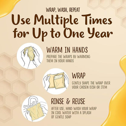 Bee’s Wrap Reusable, Eco Friendly Beeswax Food Wraps, Organic Cotton Food Storage, Assorted Pack of 3 (S, M, L) - Sustainable, Durable, Washable