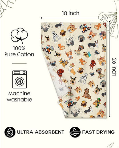 Miss Adola Flour Sack Kitchen Towels - Set of 2 Spring Dish Towels with Hanging Loop 18x26 Inch Absorbent Reusable Cotton Cloths for Cleaning Cute Design Home Decorative Housewarming, Dog Lovers