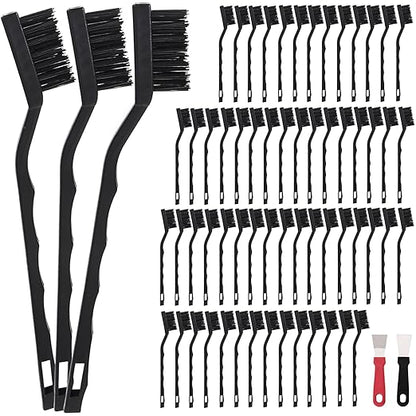 60 PCS Mini Nylon Brush Set，Masonry Brush Wire Bristle for Cleaning Welding Slag and Rust，Curved Handle Brush (Nylon, 60)