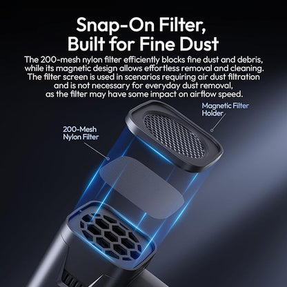 ULANZI AD02 Storm Electric Air Duster V2, 130,000 RPM Compressed Air Duster, 12.5W Fast Charge, Variable Speed, with 200-Mesh Filter & LED Light, Portable Mini Dust Blower for Camer Cleaning
