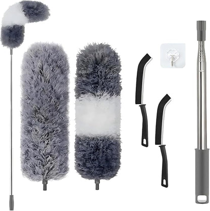 Professional Microfibre Dusters for Cleaning | Duster with Extension 100" | Cobweb Remover Duster Kit with 2 Washable Heads | Bendable Feather Duster for High Ceilings,Fans & Hard-to-Reach Areas,6PCS