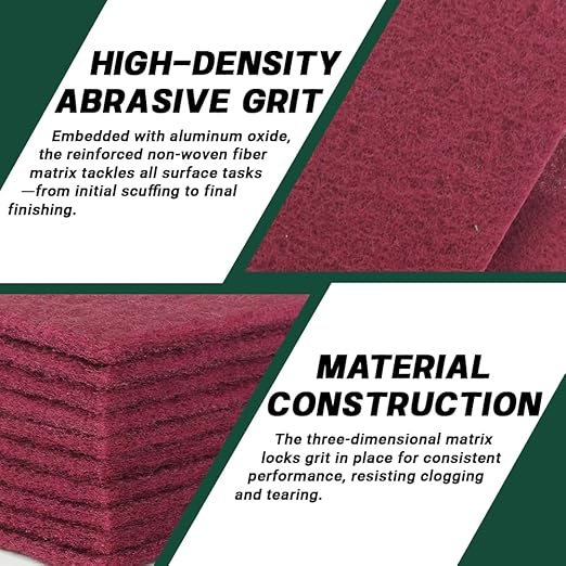 6" x 9" Maroon General Purpose Scuff Pads, 10 Pack – Non-Woven Hand Pads for Scuffing, Scouring, Sanding, Cleaning, Blending & Paint Surface Prep on Auto Body – Reusable Aluminum Oxide Abrasive Pads