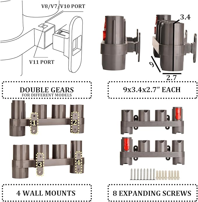 Fullclean Attachments Mount Holders Compatible with Dyson Gen 5 Gen5 V15 V12 V11 V10 V8 V7 Vacuum Cleaner Accessories Storage Tool Replacement Parts