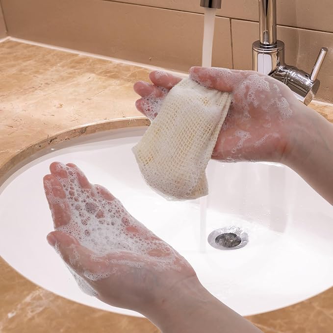 5 Pack Soap Exfoliating Bag Natural Sisal Soap Saver Bag Pouch Natural Soaps Saver Bar Bags with Drawstring for Exfoliating Foaming and Drying Soaps Holder