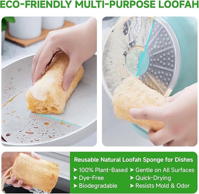 Natural Loofah Sponges – 3 Pack for Shower & Bath – Eco-Friendly Exfoliation, Body Scrubber,wash The Dishes, & Pet Grooming – Biodegradable, Chemical-Free