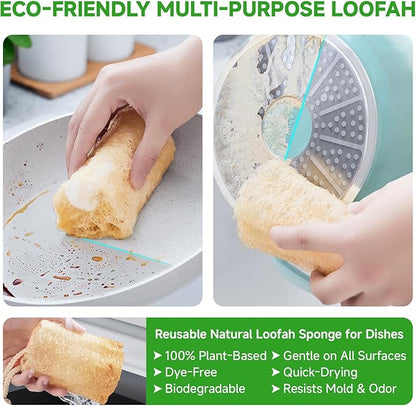 Natural Loofah Sponges – 3 Pack for Shower & Bath – Eco-Friendly Exfoliation, Body Scrubber,wash The Dishes, & Pet Grooming – Biodegradable, Chemical-Free
