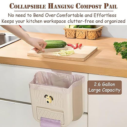 Hanging Trash Can for Kitchen Cabinet Door, 2.64 Gallon Kitchen Trash Can with Space-Saving Design, Collapsible Garbage Can for Kitchens,Cabinet Door, Bathroom, RV, Car & Camping