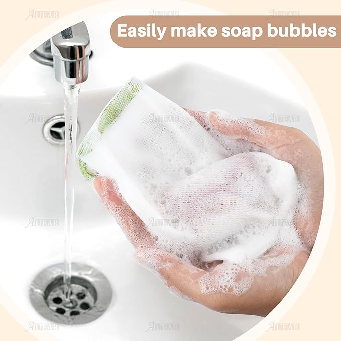 AUEAR, 20 Pack Handmade Soap Exfoliating Mesh Pouch Saver Bag Double Layer Bubble Foam Net Drawstring Holder (Assorted Colors)