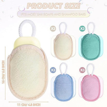 Sunnyray 12 Pcs Bath Body Exfoliating Soap Saver, Exfoliator Scrubber Pouch, Bath Loofah Sponge Body Scrubber Shower Sponge Exfoliating Mesh Pouf for Women and Men Bathing (Soft Color)