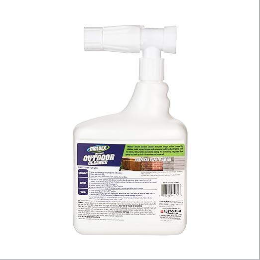 Moldex® Instant Outdoor Cleaner with Bleach and Hose End, 64 oz – Fast Acting Spray for Mold and Mildew Stains on Siding, Decks, Fences and Exterior Surfaces