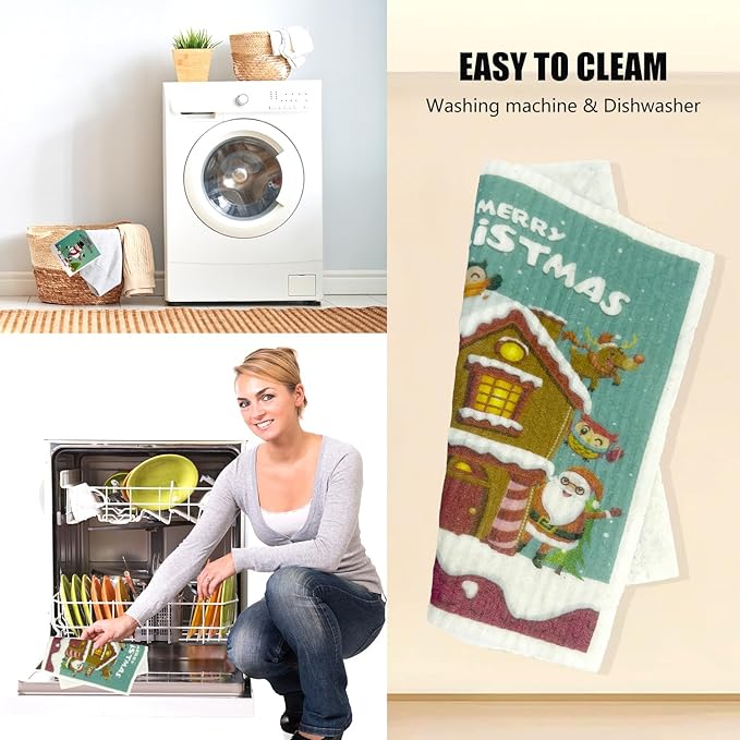 6 - Pack Swedish Kitchen Dish Cloths - Reusable Paper Towels for Counters & Dishes - Eco Friendly Cellulose Sponge Cloth (Xmas)