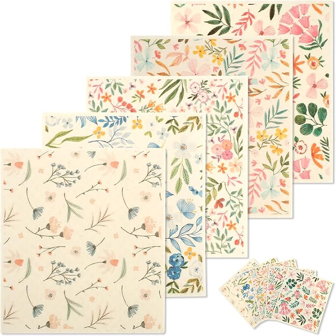 5Pcs Swedish Dishcloths for Kitchen, Quick-Drying Reusable Paper Towels, Absorbent Washable Kitchen Dish Rags, Soft Cellulose Sponge Cloths for Countertop Sink Flower Bird (5pcs Flowers)