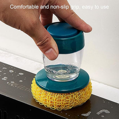 awakentti Soap Dispensing Palm Brush, Soap Dispensing Palm Brush Storage Set, Refillable and Visible, Portable Dish Brush for Dishes Pot Pan Kitchen Sink Scrubbing (Dark Green)