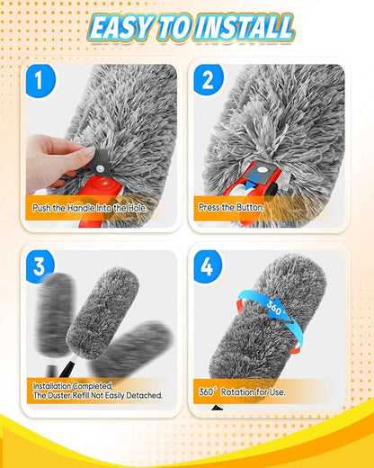 KEEPOW 4 Pack Upgraded Microfiber Duster Refills Compatible with OXO Extendable Duster, Reusable Washable Head Replacements for Cleaning, Compatible with OXO Microfiber Duster (Handle Not Included)