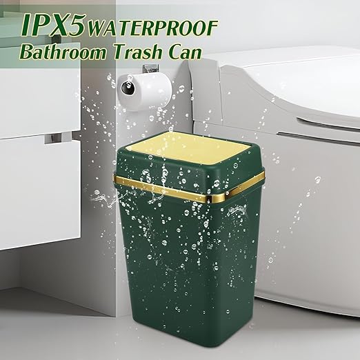 3 Pack Bathroom Trash Can with Lid 4 Gallon Small Trash Can with Swing Lid Bathroom Garbage Can with 225 Counts Trash Bags for Kitchen Bedroom Office(Black Navy Blue Dark Green)