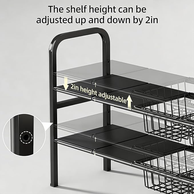 Expandable Under Sink Organizer 26.8 to 35.8 Inches Wide, 2 Tier Carbon Steel Storage Rack for Double Sink Cabinet, P-Trap and Garbage Disposal Friendly, No Tools Required (White)