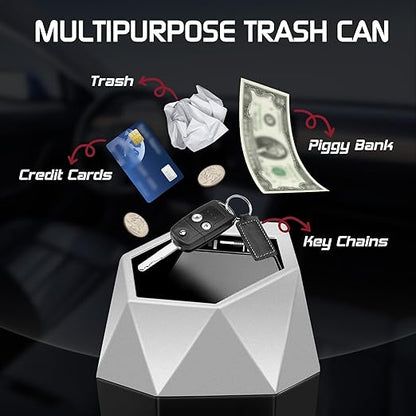 Car Trash Can with Lid, Mini Car Trash Cup with 30 Additional Trash Bags, Car Accessories for Interior, Leakproof Vehicle Garbage Bin for Car, Home, Office - 2 Packs, Silver