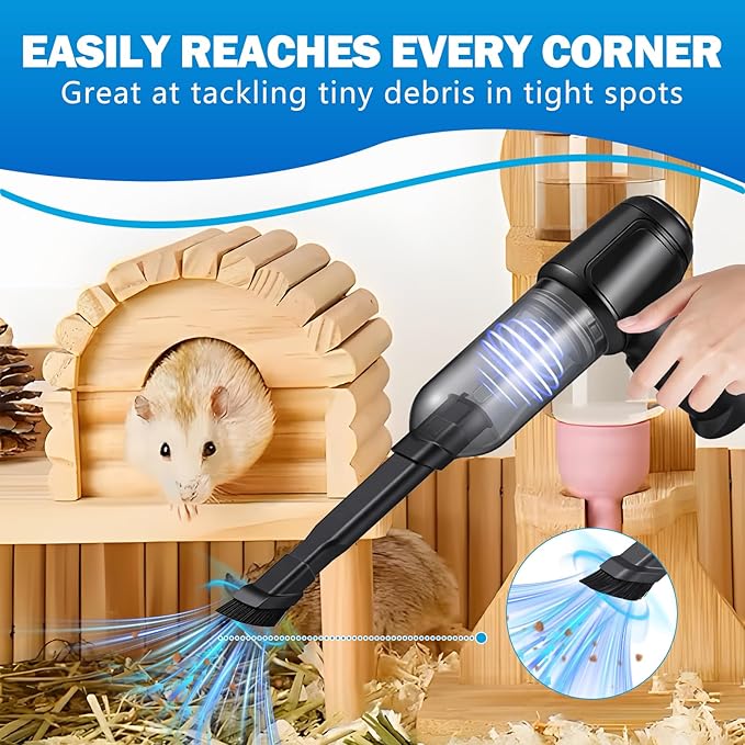 Guinea Pig Poop Vacuum: 6000Pa Powerful Suction, Cordless Handheld Spot Cleaning Tool for Guinea Pig, Rabbit, Hamster, Chinchilla & Small Animal Cages-Black