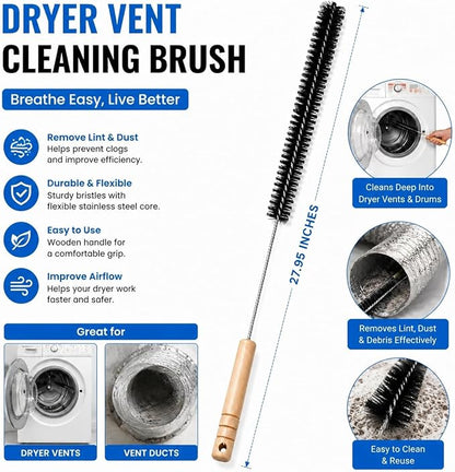 Dryer Lint Brush Vent Cleaner Lint Trap Cleaning Tool Dryer Vent Brush Long Flexible with Wood Handle 27.95 Inches Medium Size for Dryer Vent Cleaning DIY Enthusiasts Homeowners (2, PCS)