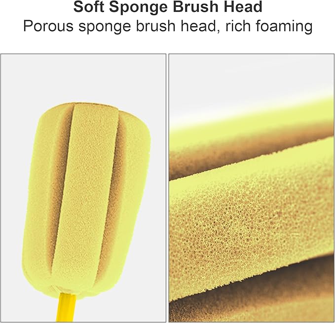 4PCS Yellow Soft Sponge Bottle Cleaning Brush Plastic Handle Cup Brush Scrubber Washing Brush vase Bottle Pot Cleaner（2 Size 10”15”）