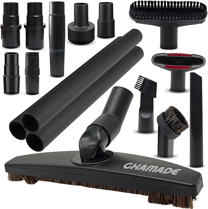 Universal Vacuum Attachments Hardfloor Brush and Replacement Accessories for Vacuum Cleaners - Horsehair Hardwood Floor Attachments and Vacuum Hose Adapter Kit - Vacuum Attachments for Car Detailing