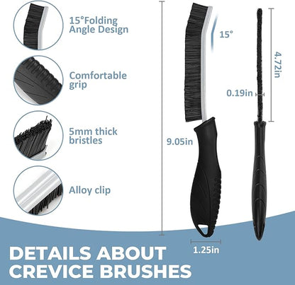 TQRR 3Pcs Cleaning Brush- Includes 1 Soft Bristle Cleaning Brush, 2 Hard Crevice Brush, Bathroom Cleaning Brush, Multifuntianal Grout Brush, Cleaning Tools for Auto Vent Wheel Kitchen House (Black)