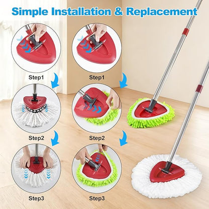 Mop Heads Replacements for Ocedar, Mop Replace Head for o Cedar Easywring 1 Tank, Spin Mop Replacement Head Include 3 Mop Refills Machine Washable Reusable Deep Cleaning and 3 Chenille Mop Pads
