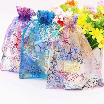 100pcs 5x7 inches Gift Wrap Bags Mixed Color Coralline, Organza Sheer Satin Ribbon Fabric, Drawstring Pouches for Baby Shower Favor, Party Wedding Favors Decoration, Candy, Christmas Ornament,Beach
