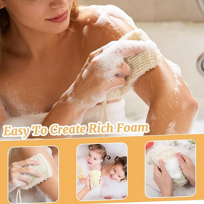 100PCS Sisal Soap Saver Bags, Natural Sisal Soap Exfoliating Bag with Drawstring, Reusable Mesh Foaming Soaps Pouch for Bath & Shower, Soaps Holder Drying Bag Savers
